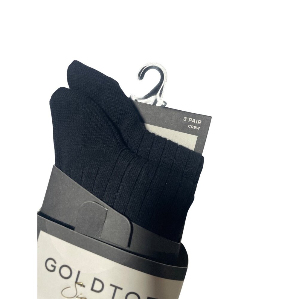 Goldtoe Signature Mens Black Crew Socks 3 Pair Shoe Sizes 6-12.5 - Picture 3 of 4